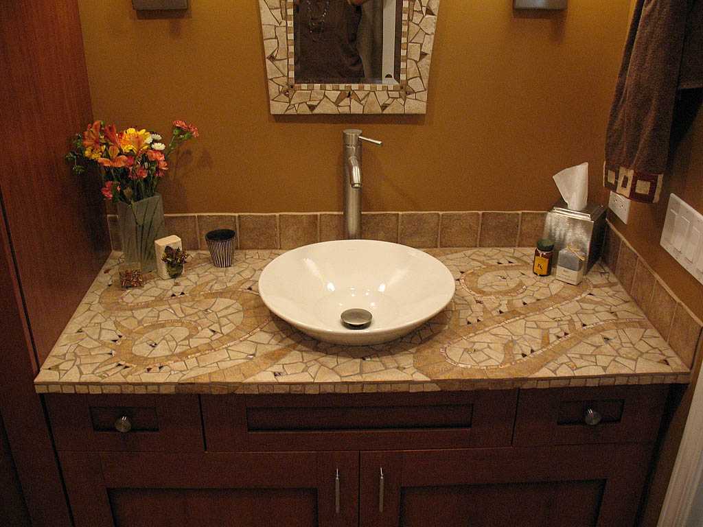 столешница в ванную под раковину из мозаики