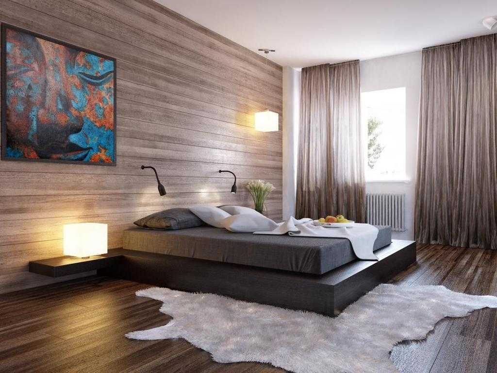 ламинат на стене в интерьере фото спальня
