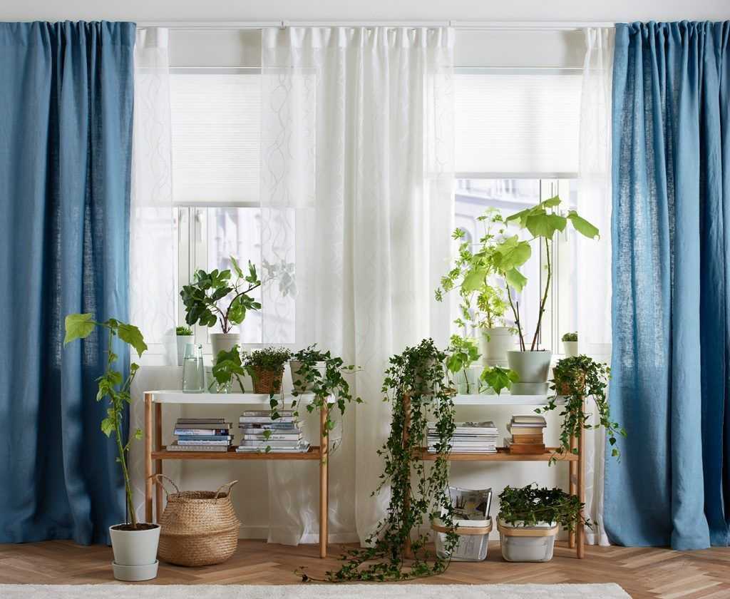 Синие шторы в гостинной