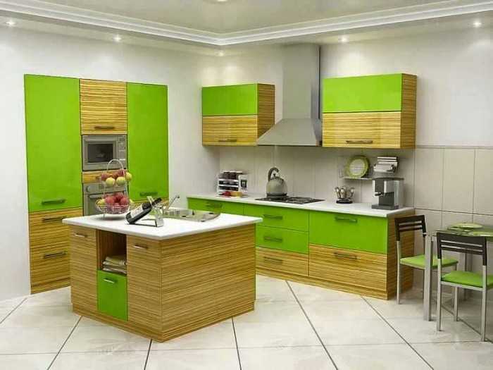 интерьер кухни бежево зеленый цвет